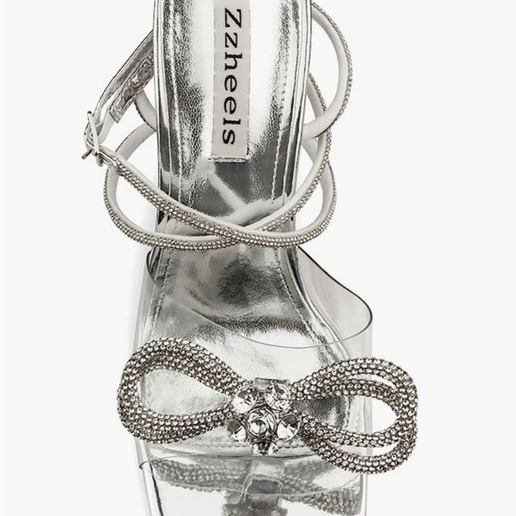 Bow Sandals Clear Slingback Heels Square Toe for Party Wedding Size 8 - Picture 2 of 2